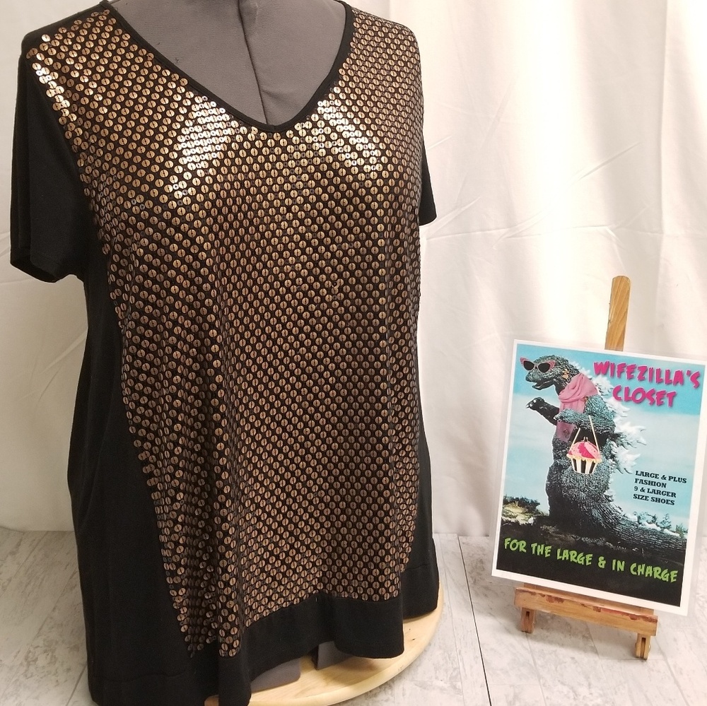Chico's Black w/ Bronze Color Sequins Size 2 Top